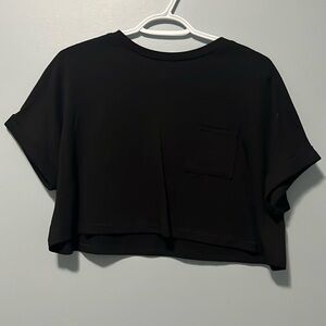 Cropped T-shirt with cuffed sleeves